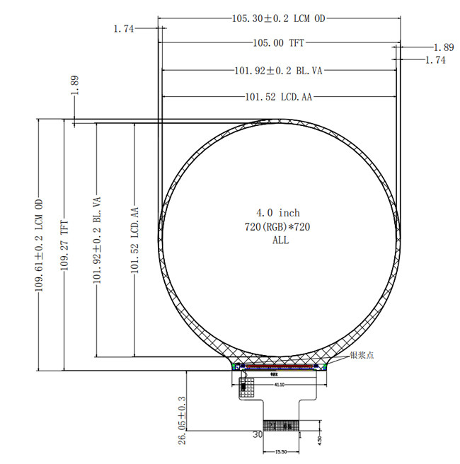 HDMI TFT LCD Display 4 Inch Round, Circular TFT LCD 4" With MIPI Interface 0
