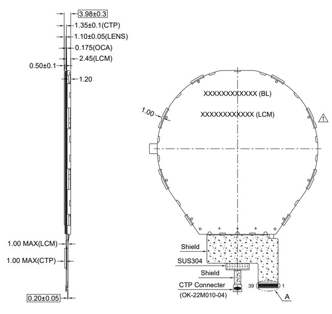 TFT LCD display module 3.4" round shape 800x800 IPS full viewing angle MIPI interface with CTP TFT LCD display module 1
