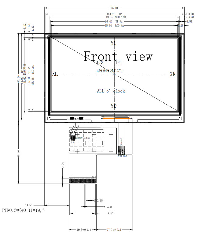 4.3" Inch LCD TFT Screen 480x272 IPS full viewing angle RGB interface with Resistive Touch Panel LCD TFT Screen 0