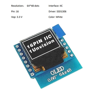 pc165039191-0_66_inch_iic_oled_display_16_pin_with_64x48_pixels_white_blue_fonts_ultra_low_power_oled_display